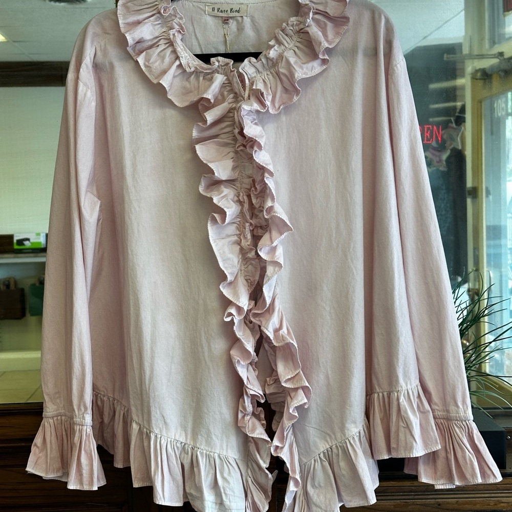 A Rare Bird Pink Ruffled Tie Front Blouse